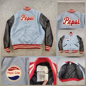 Vintage Pepsi Jacket Mens 48 Large Wool Leather Varsity DeLong Staff Patch 90s